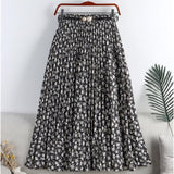 Print Summer Floral Casual Sexy Boho Beach Chiffon Pleated Maxi A-Line Long Skirts