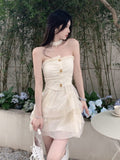 Summer French Style Women Elegant Party Mini Dress A Line Holiday Vestidos