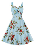 Sweetheart Neck Knot Front 50s Pinup Floral Vintage Evening Elegant Party Women Cotton Summer Tank Dresses