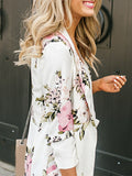 Knitted and Printed Women Small Suit Buttonless White Cardigan Top Casual Thin Coat