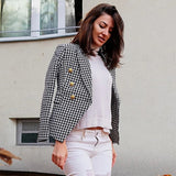 New Women Small Houndstooth Suit Short Double-breasted Coat Jacket