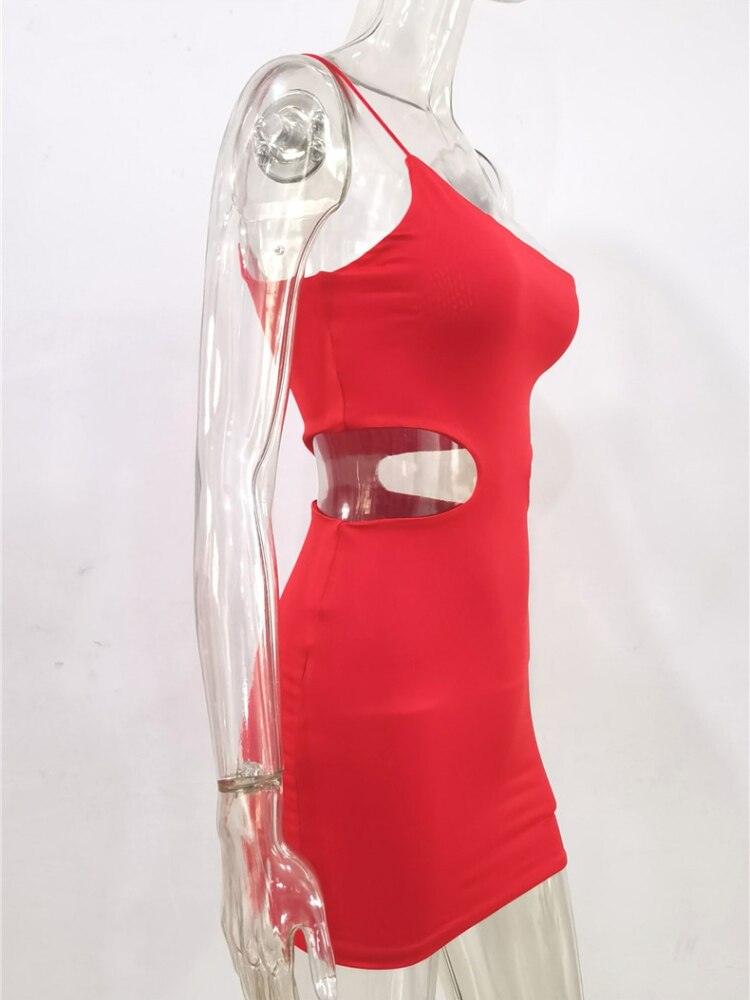 New Sleeveless One Shoulder Suspender Hollow Hip Wrap Skirt Nightclub Party Tight Skirt Dress