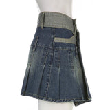 Harajuku Pleated Women Summer Chic Pocket Button Wrap Denim Skirt Preppy Style Y2k Mini Skirt