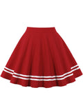 Red Casual High Waist A Line Mini Tennis Skirt Spring Summer Women Contrast Tape Hem School Girl Skater Skirts