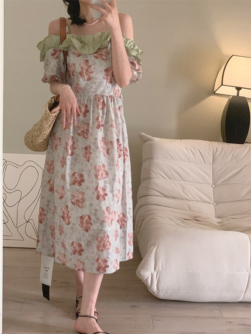 Sexy Prom Women Off Shoulders Florals Sweet New Slim Casual Chic Summer Printed Dress