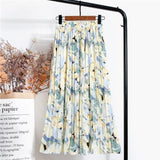 Print Summer Floral Casual Sexy Boho Beach Chiffon Pleated Maxi A-Line Long Skirts