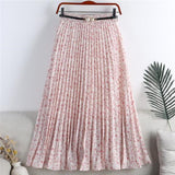 Print Summer Floral Casual Sexy Boho Beach Chiffon Pleated Maxi A-Line Long Skirts