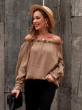 Off-the-shoulder Lantern Sleeves Loose and Beautiful Ruffled Women One-word Collar Temperament Top