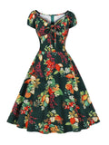 Sweetheart Neck Drawstring Front Floral Print Evening Party Elegant Pinup Robe Women Vintage Summer Swing Dress