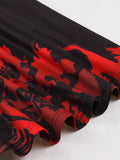 5XL 6XL 7XL 8XL Skull in Fire Print Halloween Costumes for Women Red and Black Sexy V-Neck Evening Party Midi Dresses