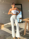 New Slim High Waist Wide Leg Solid Color Micro Temperament Commuter Casual Women Hollow Sexy Pants
