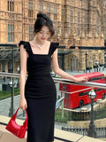 Elegant Spaghetti Strap Midi Dress Summer One Piece Bodycon Party Robe Vestidos