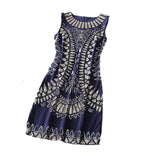 Vintage A-line Sleeveless Black Navy Beading Knee-length Tank Natural O-neck Women Dress