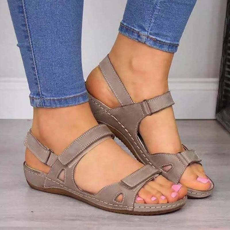 New Style Ladies Sandals Low Heel Wedge Casual Women Fashion Leather New Shoes