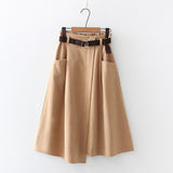 Spring Women Elastic High Waist A-Line Belt Solid Pocket Casual irregular Skirts Elegant Outwear