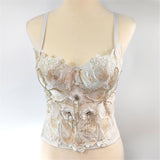 Vintage Embroidery Beaded Corset Women Night Club Party Crop Top Built-in Bra Push Up Bustiers