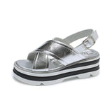 Silver Platform Wedges Sandals Women Summer Thick Sole Beach Shoes Metal Buckle Chunky Sandalias Mujer