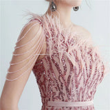 Elegant Slash Neck Feather Sequin Evening Women Beading Long Party Maxi Dress