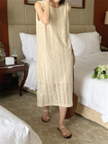 Apricot Sleeveless Split Hot Lace Hook Flowers Hollow Out New Women Summer Chic Retro Dress