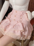 Japanese Sweet Lolita Mini Lace Casual Elegant Kawaii High Waist Bandage Korean Y2k Skirt