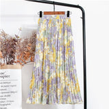 Print Summer Floral Casual Sexy Boho Beach Chiffon Pleated Maxi A-Line Long Skirts