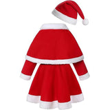 Toddler Girls Christmas Outfits Santa Costume Red Long Sleeve Dress With Shawl Hat Belt Kids Xmas Dress Up Party Holiday Suit