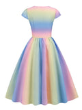 Sweetheart Neck Multicolor Print Cap Sleeve Pleated Long Festival Vintage Robe Party Dress