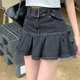 Spring Summer Shorts Women High Waist Sexy Jean School Short Pleated Kawaii Japanese Denim Skirt