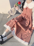 Winter Japanese Lolita Patchwork Kawaii Casual Korean Sweet Party Midi Dress