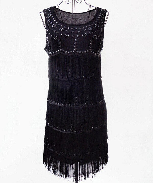 Vestido Black Sexy Party Dress 1920s Vintage Flapper Beading Fringe Glamour Great Gatsby Charleston Dress
