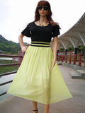 New Women Office Casual High Waist Ruffle Round Neck Pleated Short Sleeved Dress