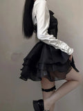 Lace Kawaii Lolita Mini Dress Set Punk Harajuku Aesthetic Black Goth Kpop Korean Dress