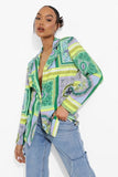 Colorful Blazer Plaid Single Button Top Green Thin Retro Casual Streetwear Coat