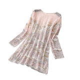 Sexy Transparent Bead Work Mesh Women Embroidery Flower T Shirts Long Sleeve Long Sequined Tops