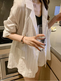 Women Thin Jacket Long Stripe Casual Loose Small Suit Cardigan Sun-protective Clothing