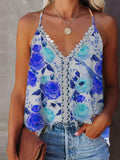 Printed Suspender T-shirt Women Lace Stitching Sexy Sleeveless Vest Casual Tank Top Blouse