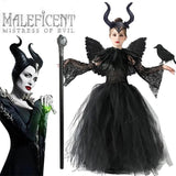 Halloween Costume Maleficent Tutu Wednesday Girls Cosplay Evil Queen Black Mesh Princess Dress
