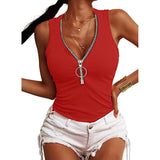 New Summer Thread Zip Slim Tank Top Pullover Party Club Sleeveless Woman Tshirt
