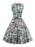 Flamingo Print High Waist Pinup Retro Dress S to 4XL 95% Cotton Women O-Neck Sleeveless Summer 50s Vintage Dresses