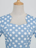 Yellow Elegant Women High Waist Rockabilly Vintage Swing Short Sleeve Summer Polka Dot Dress