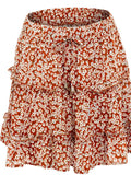 Women High Waist Ruffle Floral Printed Beach A-line Lace Up Bow Skirt