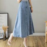 Women Denim Maxi Long Girl Pleated Korean Harajuku Mujer Faldas Blue Vintage Jeans Skirts