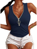 New Summer Thread Zip Slim Tank Top Pullover Party Club Sleeveless Woman Tshirt
