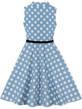 Elegant Short Prom Dress Polka Dot Blue Print Girls Patchwork Party Dresses
