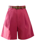 Women High-Waisted Casual Loose A-line Wide Leg Belt Straight Shorts Cargo Pants