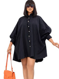 New Bat Sleeve Loose Waist Temperament Lapel Solid Color Shirt Skirt Dress