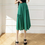 Fashion Bohemian Long Elegant Holiday Summer Casual High Elastic Waist Solid Color White Pink Retro Skirt