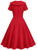 New Red 50s 60s Casual Women Vintage High Waist Party Dress Short Sleeve Chic Simple Runway Rockabilly Daily Tunic Dresses