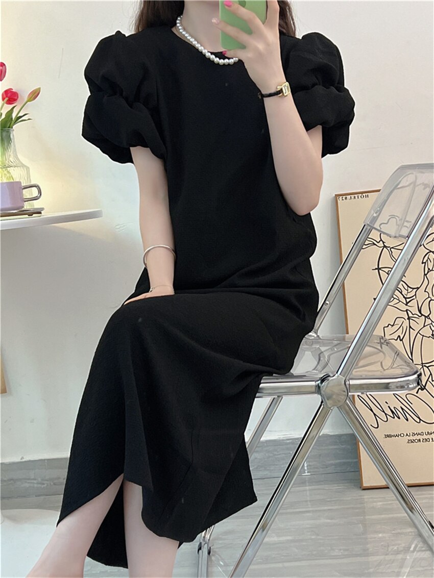 Summer Puff Sleeve Women Slim-Fit Hot Gentle Work Wear All Match Elegant Streetwear Dress
