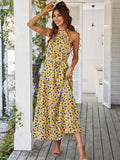 Vintage Sexy Sleeveless Print Summer Dress Boho Long Holiday Party Beach Sundress